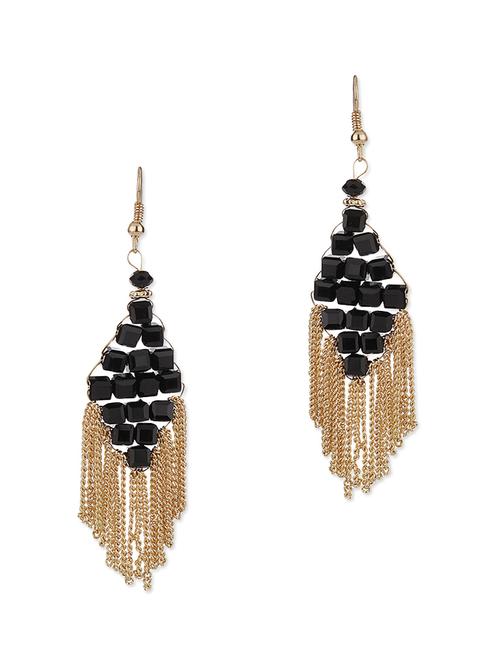Golden Fringe Earrings with black beads - 1029642 - Very Small Image - 1