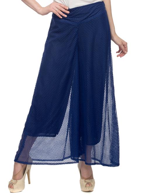 blue polyester blend palazzos - 10297138 - Very Small Image - 1