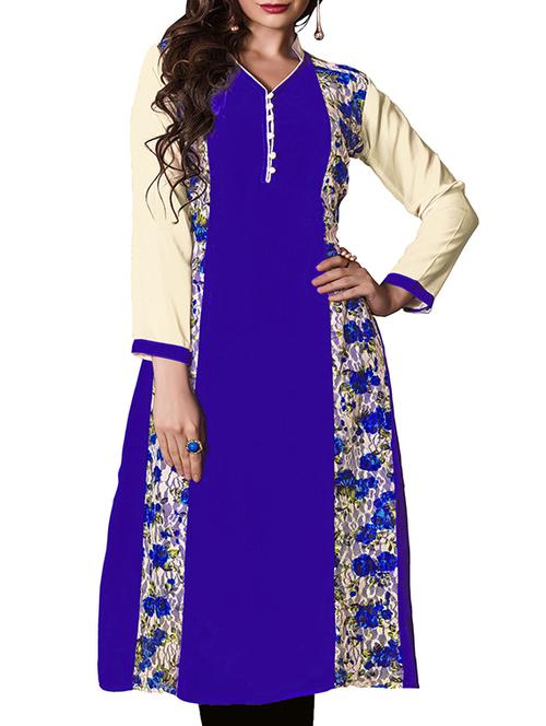cream,blue georgette kurta - 10297730 - Very Small Image - 1
