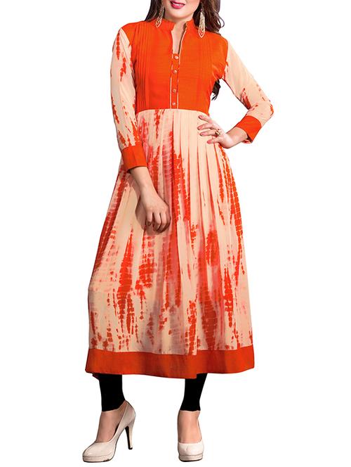 orange,cream georgette kurta - 10297739 - Very Small Image - 1