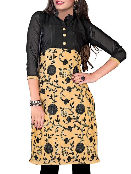 yellow faux georgette straight kurta - 10297796 - Very Small Image - 1
