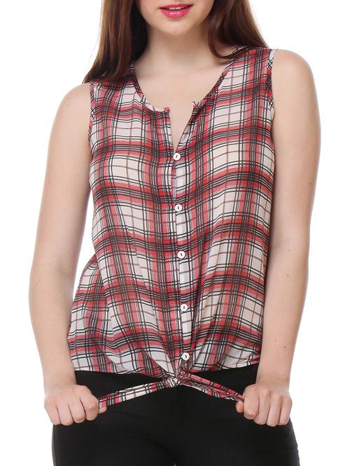 red & white georgette top - 10299867 - Very Small Image - 1