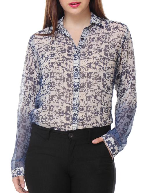 white & blue printed shirt - 10299871 - Very Small Image - 1