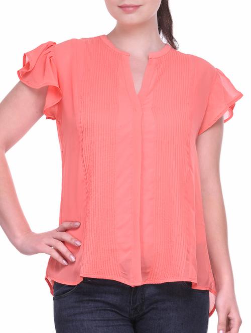 chiffon pin tuck top with ruffle sleeve - 1030134 - Very Small Image - 1