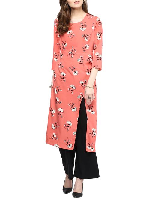 peach crepe kurta - 10301546 - Very Small Image - 1
