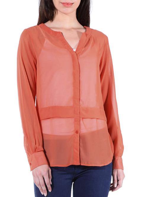 orange poly georgette shirt - 10303284 - Very Small Image - 1