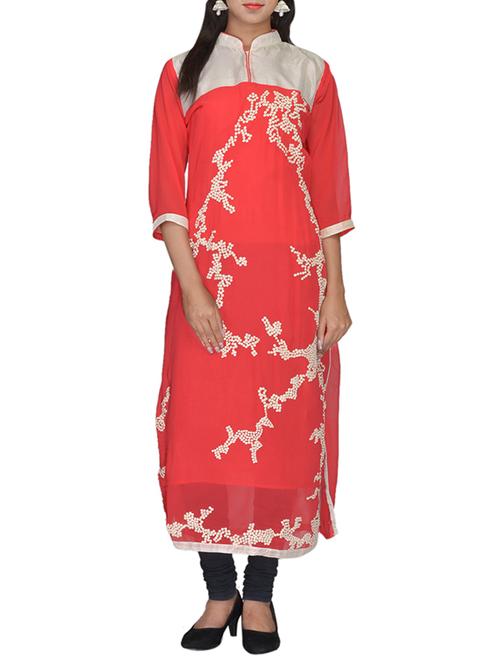 red georgette kurta - 10303337 - Very Small Image - 1
