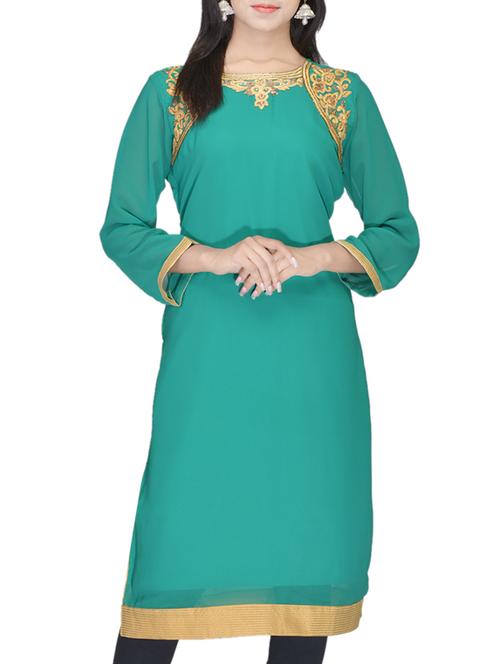 green georgette kurta - 10303375 - Very Small Image - 1