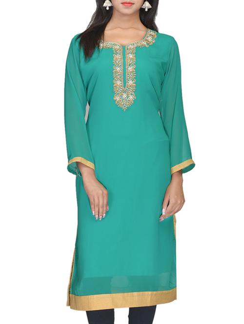 green georgette kurta - 10303382 - Very Small Image - 1