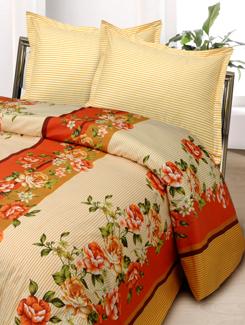 orange and off-white bedsheet set - 10304 - Very Small Image - 1