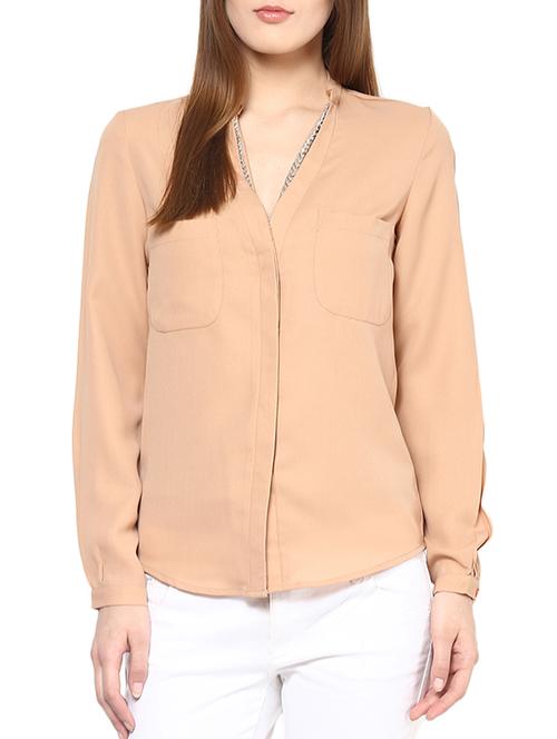 beige crepe top - 10306244 - Very Small Image - 1