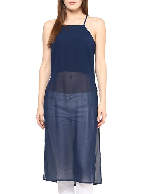 dark blue georgette tunic - 10306346 - Very Small Image - 1