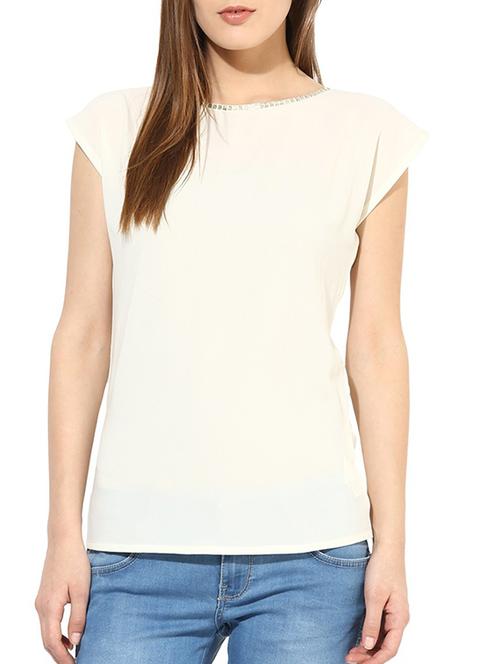 cream crepe top - 10306479 - Very Small Image - 1