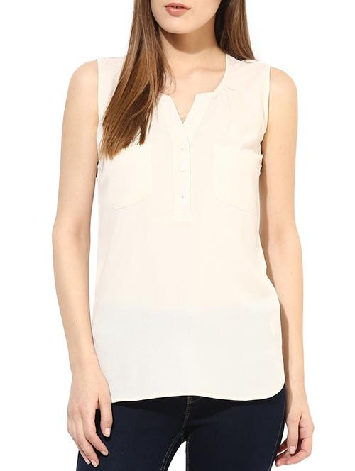 cream crepe top - 10306497 - Very Small Image - 1