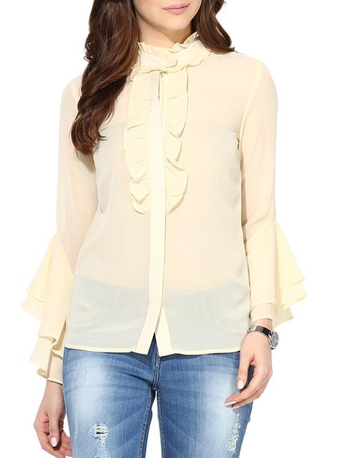 cream georgette top - 10306516 - Very Small Image - 1