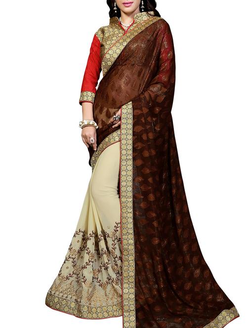 brown georgette saree - 10310761 - Very Small Image - 1