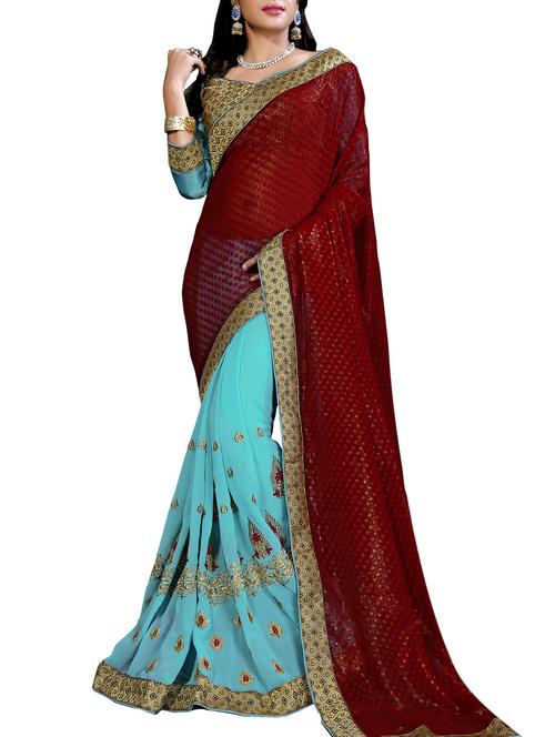 red georgette saree - 10310764 - Very Small Image - 1