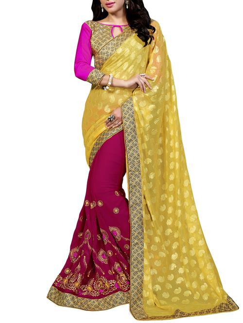 yellow georgette saree - 10310766 - Very Small Image - 1