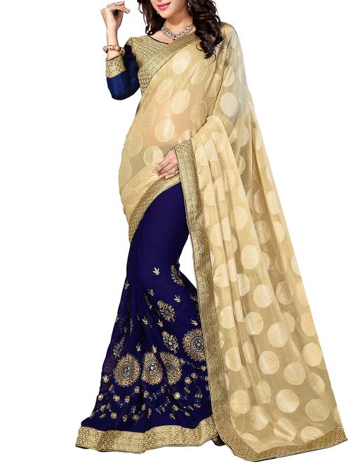 beige georgette saree - 10310773 - Very Small Image - 1