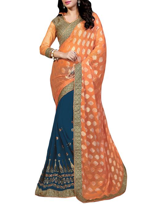 orange georgette saree - 10310775 - Very Small Image - 1