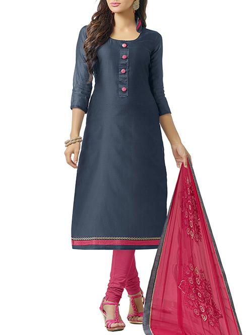 dark grey chanderi unstitched suit - 10310807 - Very Small Image - 1