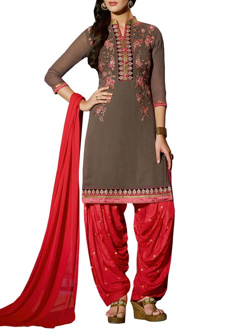 brown unstitched patiyala suit - 10310839 - Very Small Image - 1