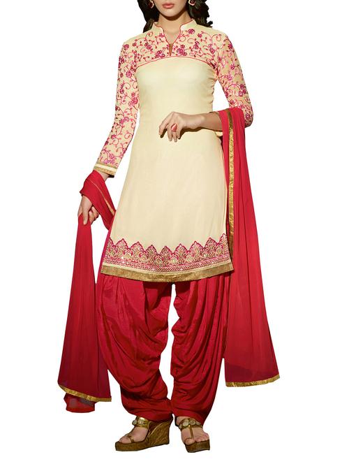 cream unstitched patiyala suit - 10310843 - Very Small Image - 1