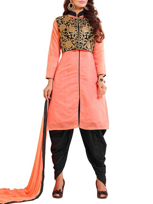 peach unstitched embroidered suit - 10310896 - Very Small Image - 1