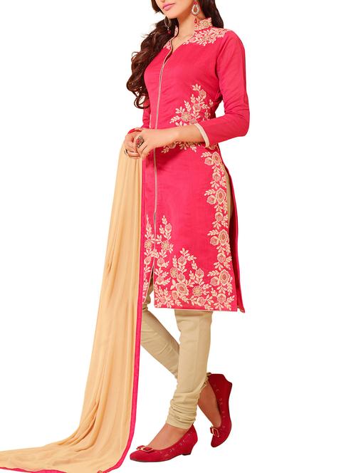 pink unstitched embroidered suit - 10310900 - Very Small Image - 1