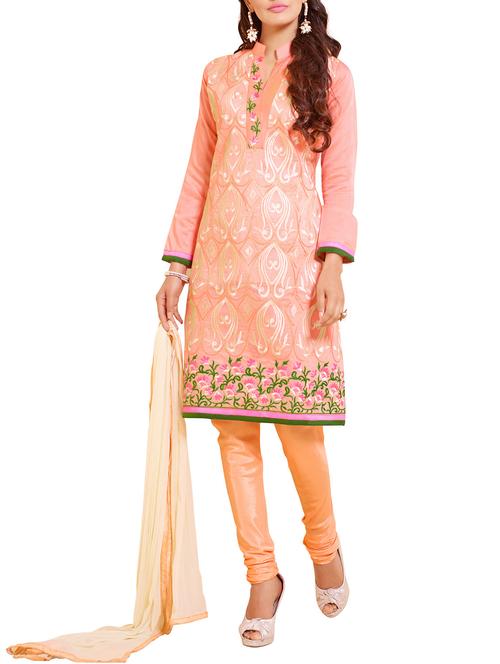 peach unstitched embroidered suit - 10310908 - Very Small Image - 1