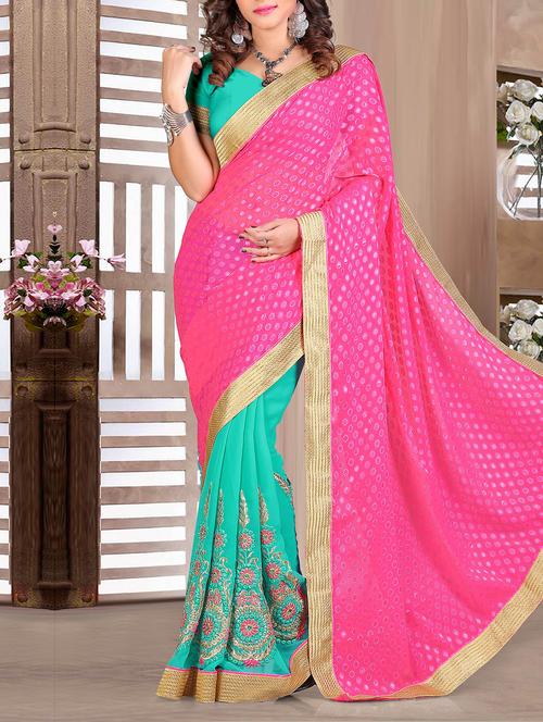 pink georgette saree - 10310917 - Very Small Image - 1