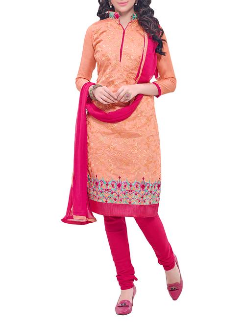 peach unstitched embroidered suit - 10310944 - Very Small Image - 1