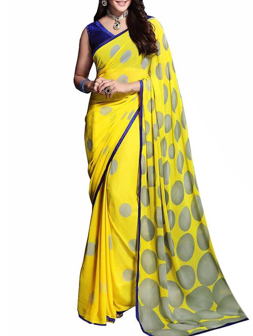 yellow georgette saree - 10310948 - Very Small Image - 1