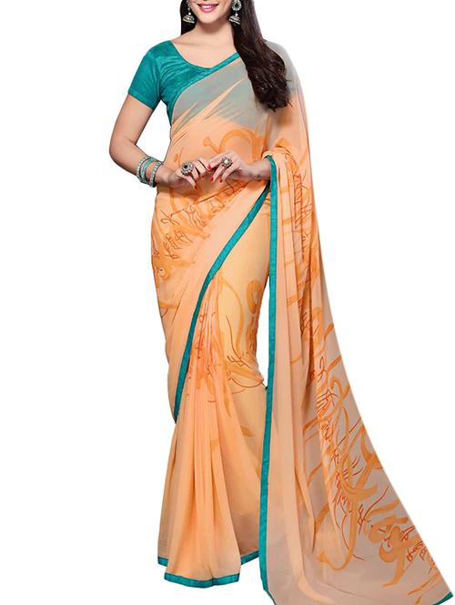 peach georgette saree - 10310950 - Very Small Image - 1