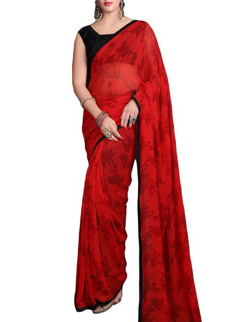 red georgette saree - 10310956 - Very Small Image - 1