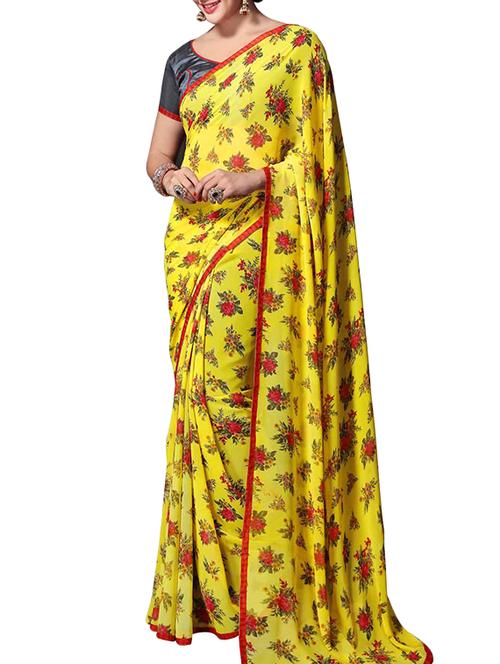 yellow georgette saree - 10310970 - Very Small Image - 1