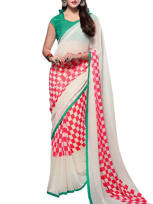 white georgette saree - 10310978 - Very Small Image - 1