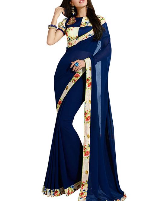 darkblue georgette saree - 10310990 - Very Small Image - 1