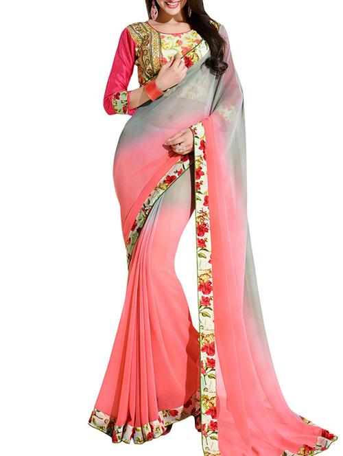pink georgette saree - 10310996 - Very Small Image - 1