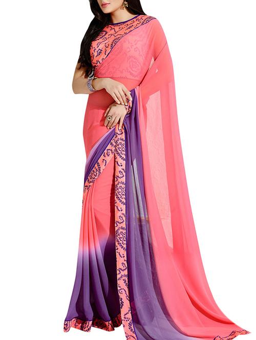 pink georgette saree - 10311002 - Very Small Image - 1