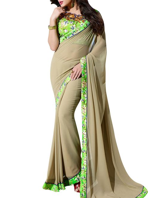 beige georgette saree - 10311006 - Very Small Image - 1