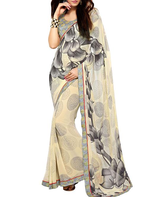 beige georgette saree - 10311012 - Very Small Image - 1