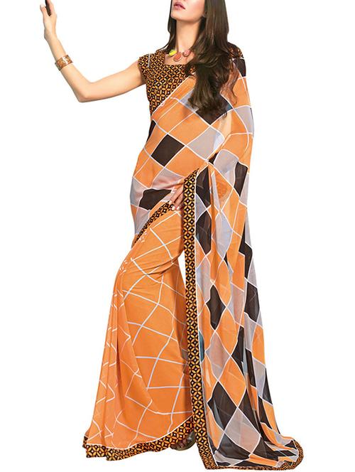 orange georgette saree - 10311022 - Very Small Image - 1