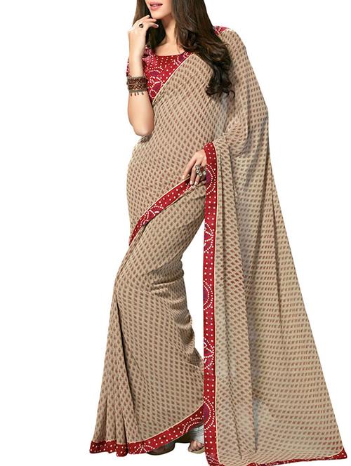 dark beige georgette saree - 10311038 - Very Small Image - 1