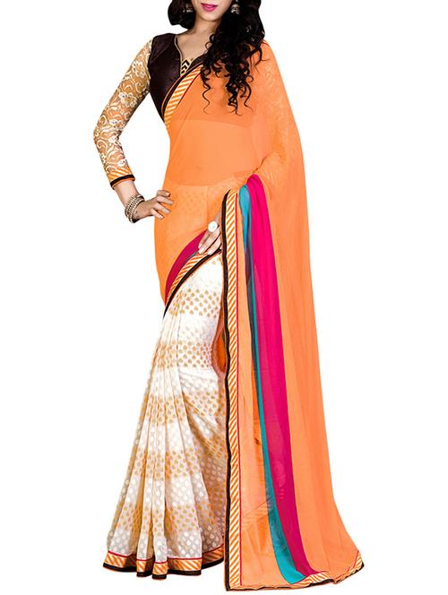 orange georgette saree - 10311047 - Very Small Image - 1