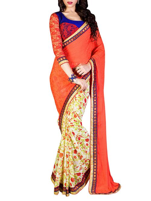 orange georgette saree - 10311055 - Very Small Image - 1