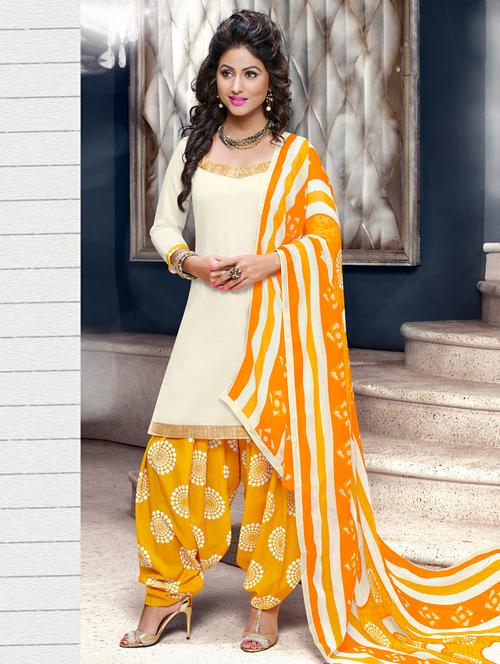 cream cotton unstitched suit - 10311061 - Very Small Image - 1