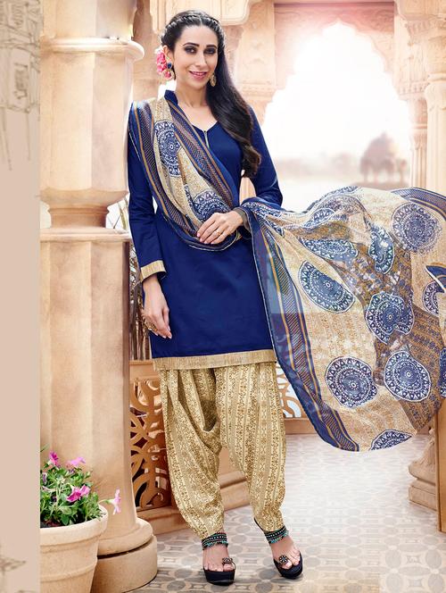 blue cotton unstitched suit - 10311068 - Very Small Image - 1