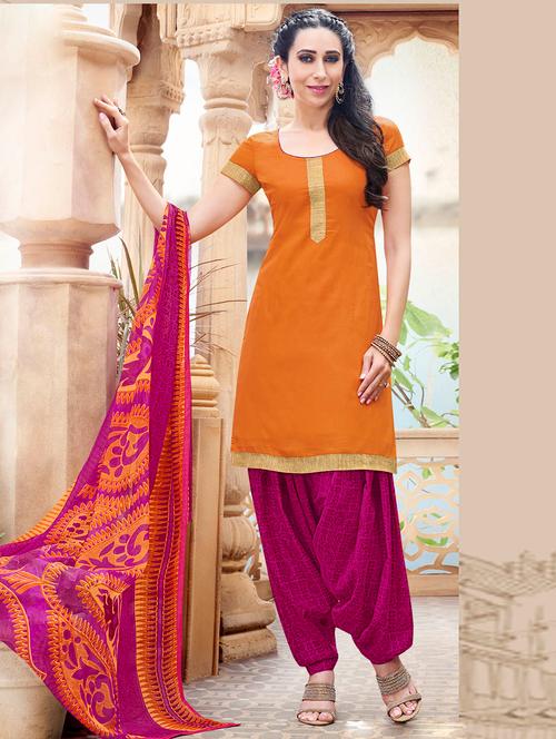orange cotton unstitched suit - 10311071 - Very Small Image - 1