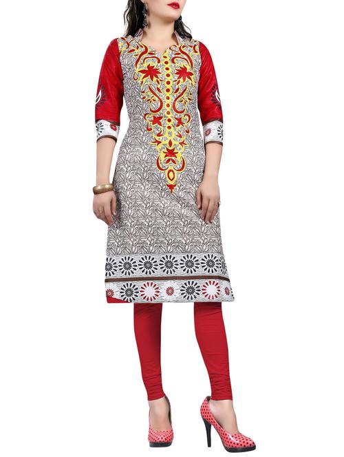 red cotton printed straight kurta - 10314065 - Very Small Image - 1